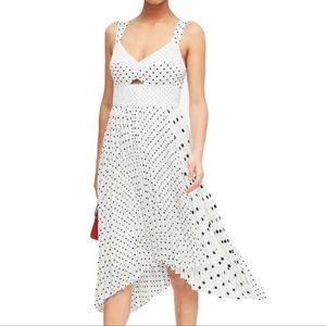 Banana Republic White Black Polka Dot Pleated Cut-Out Sweetheart Dress